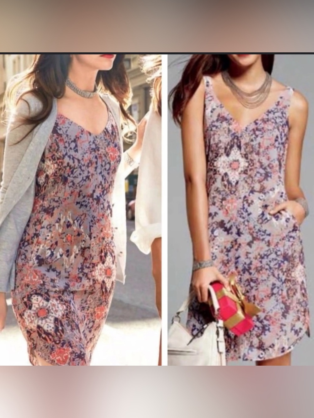 Cabi Fresco Slip Dress Purple Grey Floral Medallion Pockets XS